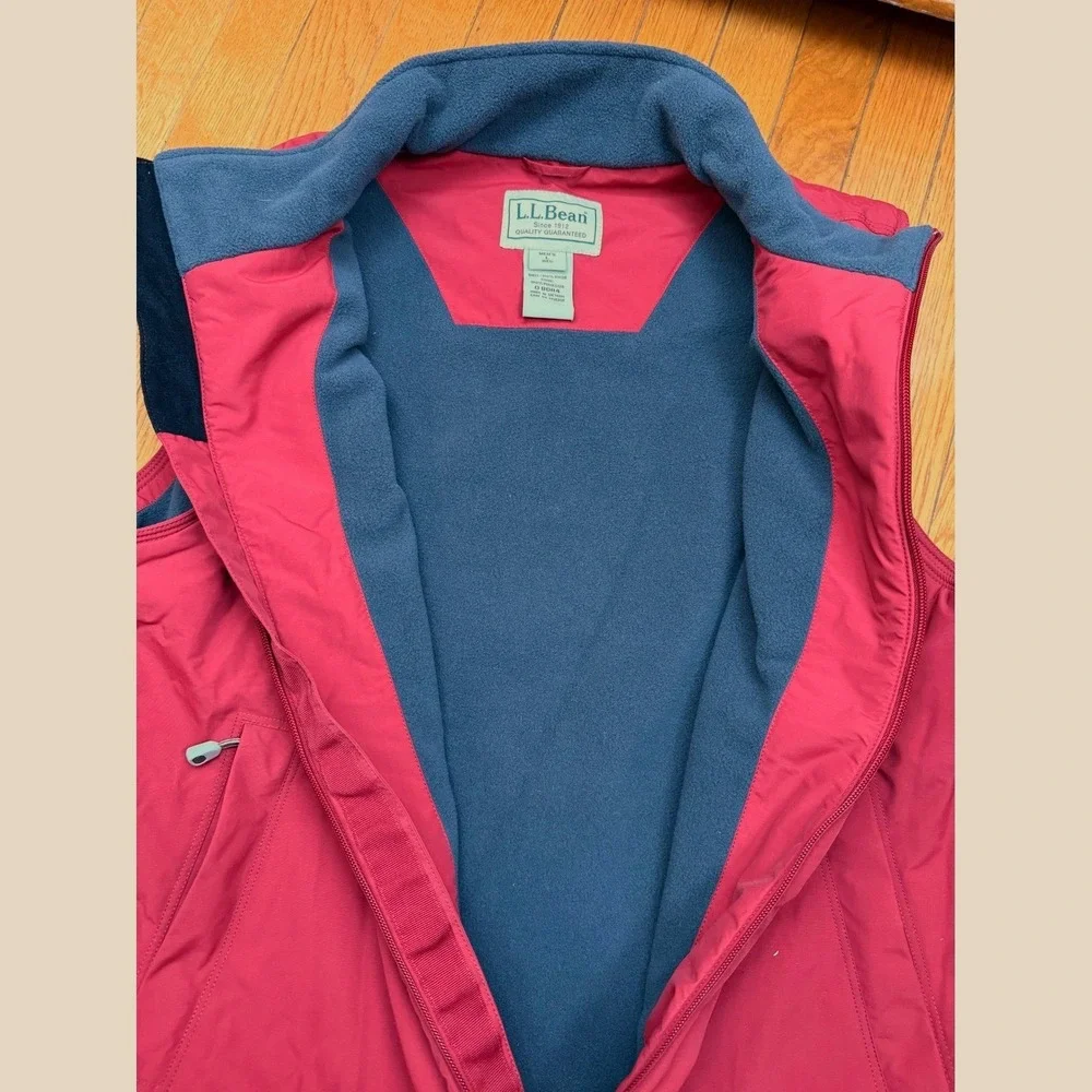LL‎ Bean Mens Large Red Fleece Lined Warm-Up Vest Nylon Shell Full Zip 0BDR4